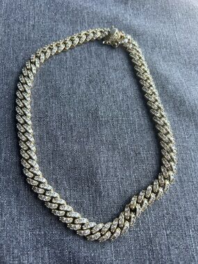 14K Gold Plated Cuban Link Chain 15 1/2 ‘’  Weight : 78 Gram With Stones